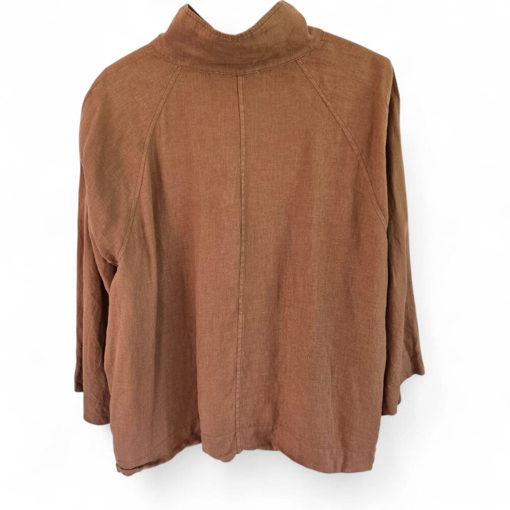 J.Jill Pure Jill Elements Womens 2X Linen Jacket Brown Hip Length Pockets - Picture 3 of 13